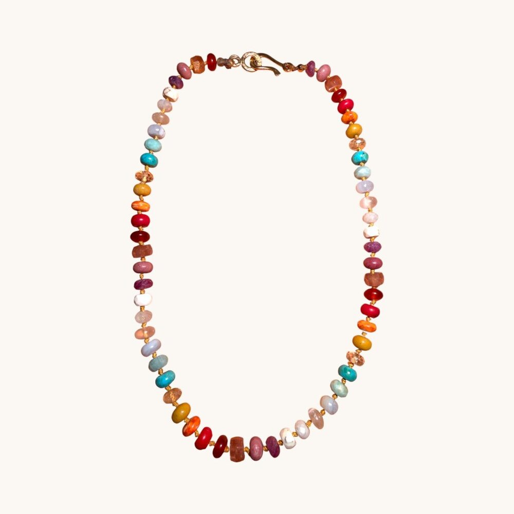 Rainbow Lab Short Precious Stone/Silk Cord Necklace